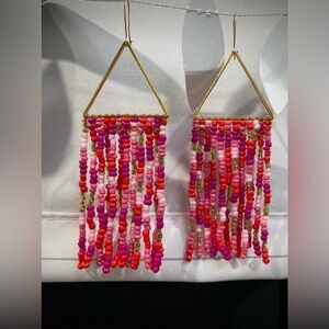 Fringe Seed Bead Dangle Triangle Earrings